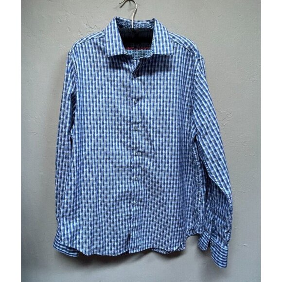 Robert Graham Men's Blue Geometric Flip Cuff Casual Shirt Button Up Long Sleeve